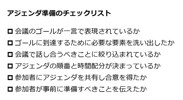 イメージ：アジェンダ準備のチェックリスト