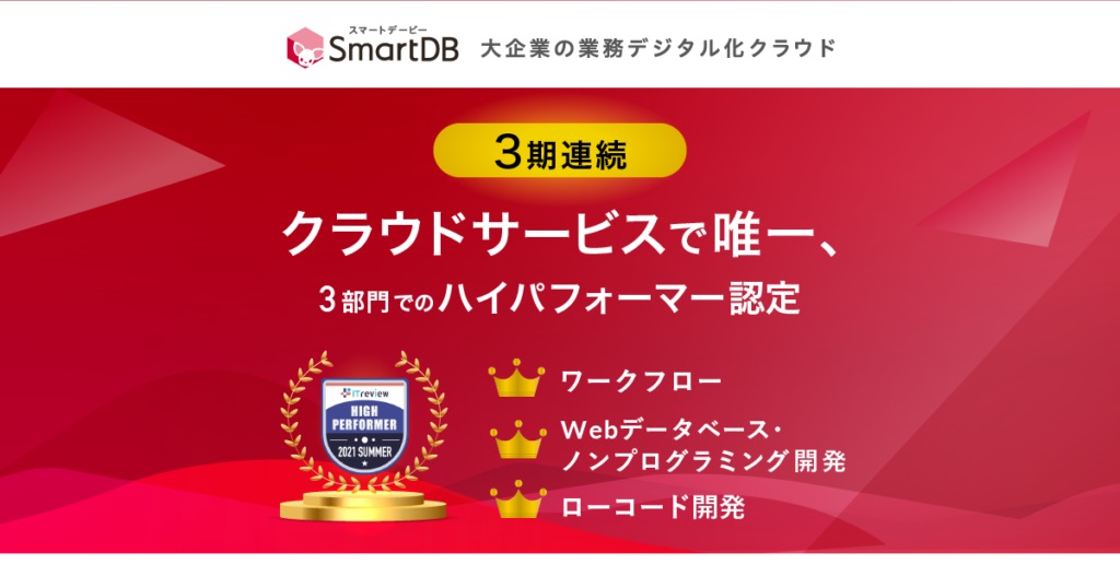「SmartDB」が「ITreview Grid Award 2021 Summer」を受賞