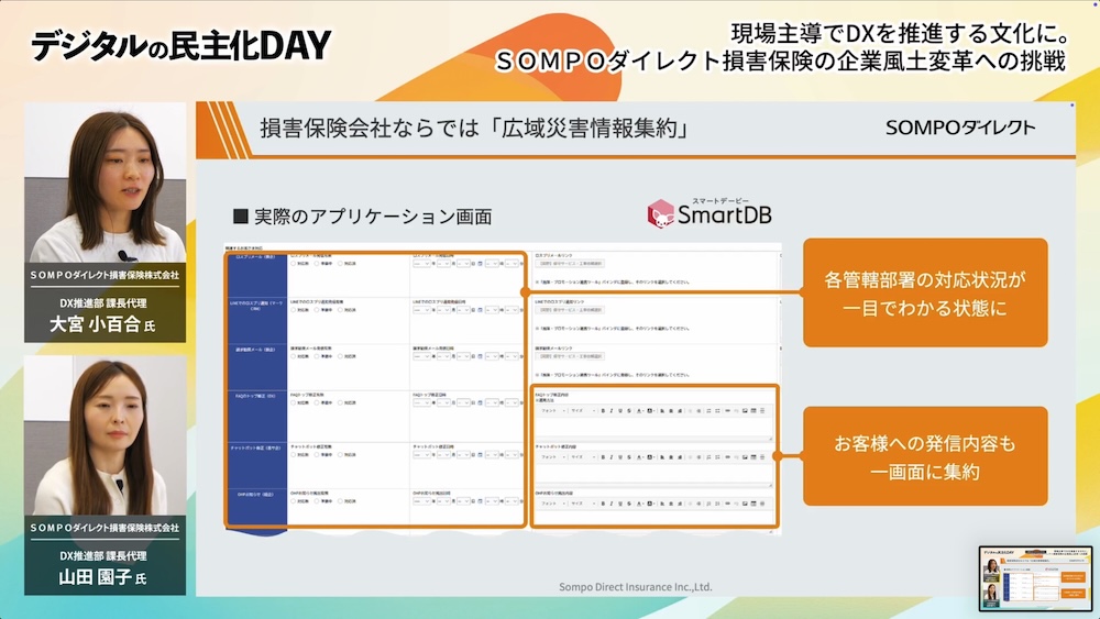 ユーザー講演:SOMPOダイレクト損害保険株式会社講演イメージ