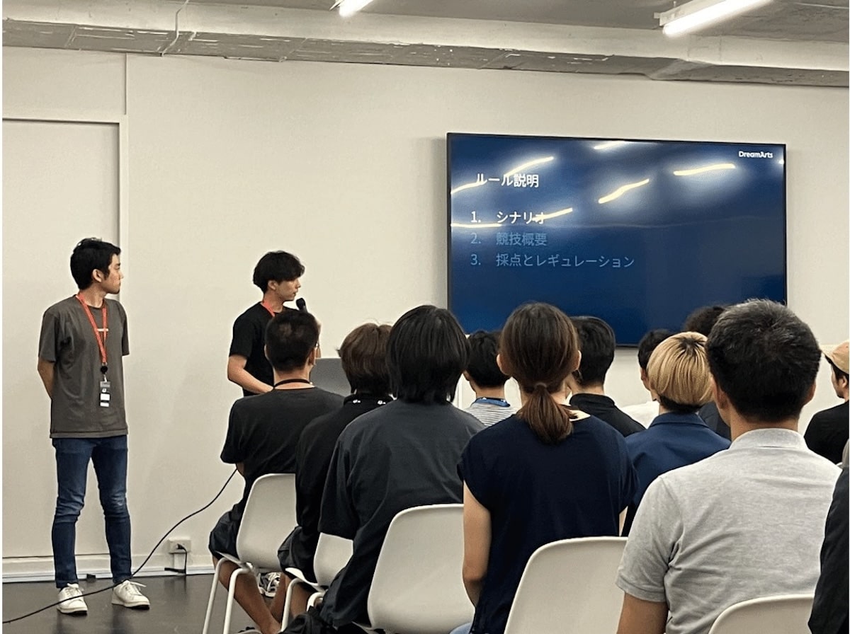 ドリーム・アーツ作問者（足立・和田）でルール説明をしている様子