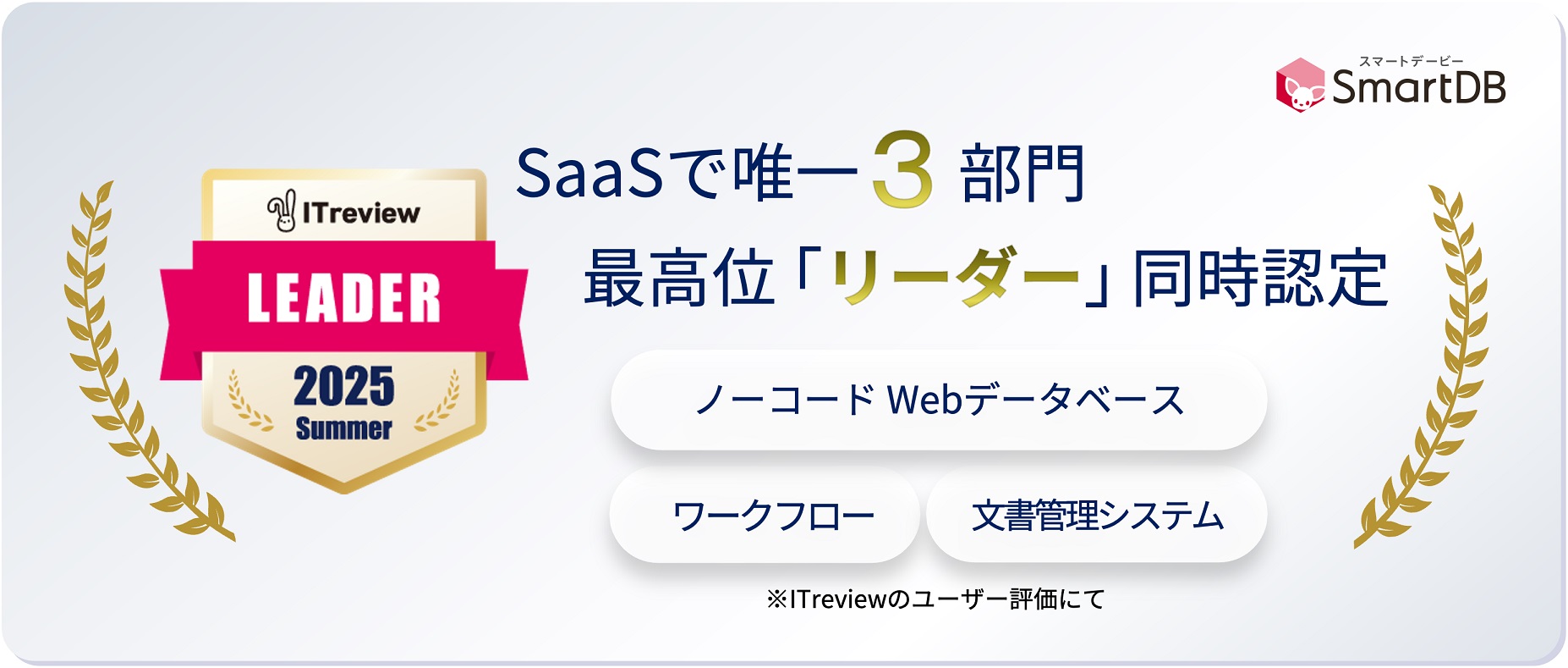 SaaSで唯一３部門 最高位「リーダー同時認定」