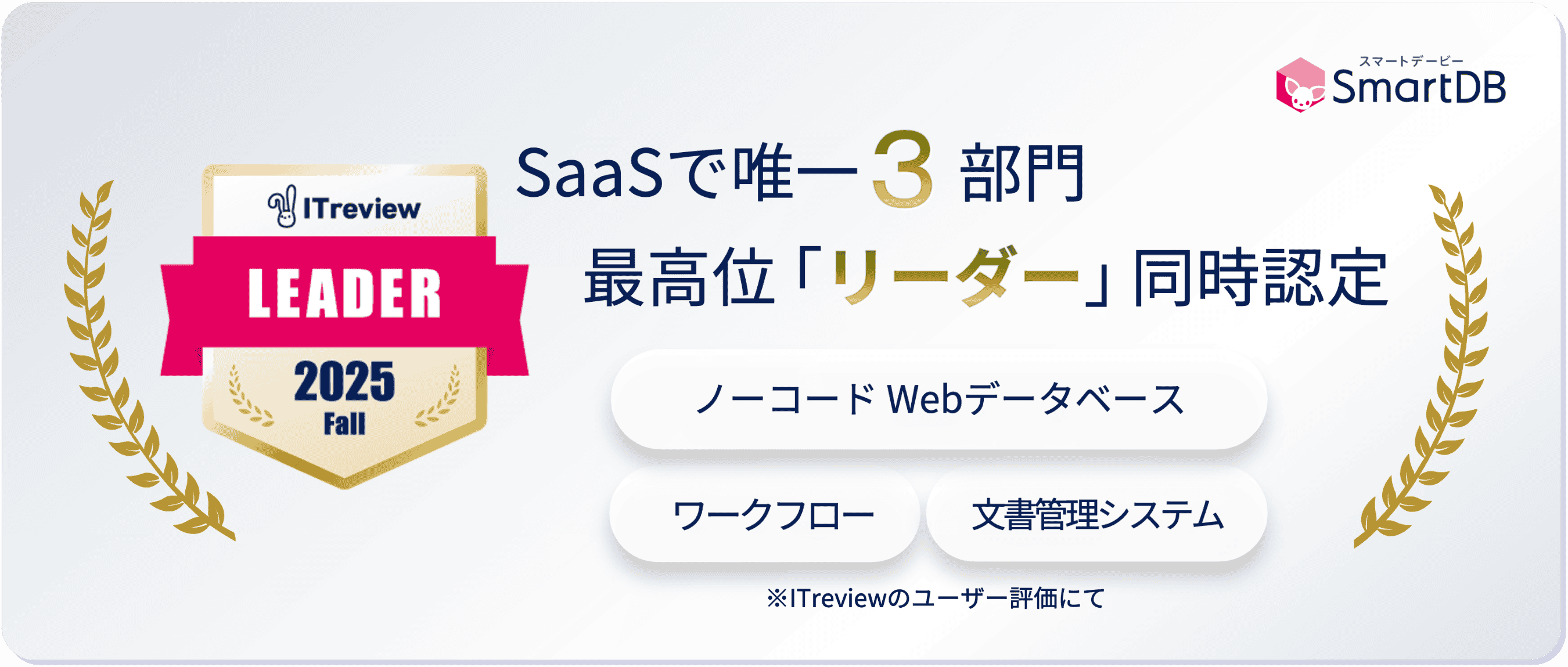 SaaSで唯一3部門 最高位「リーダー同時認定」