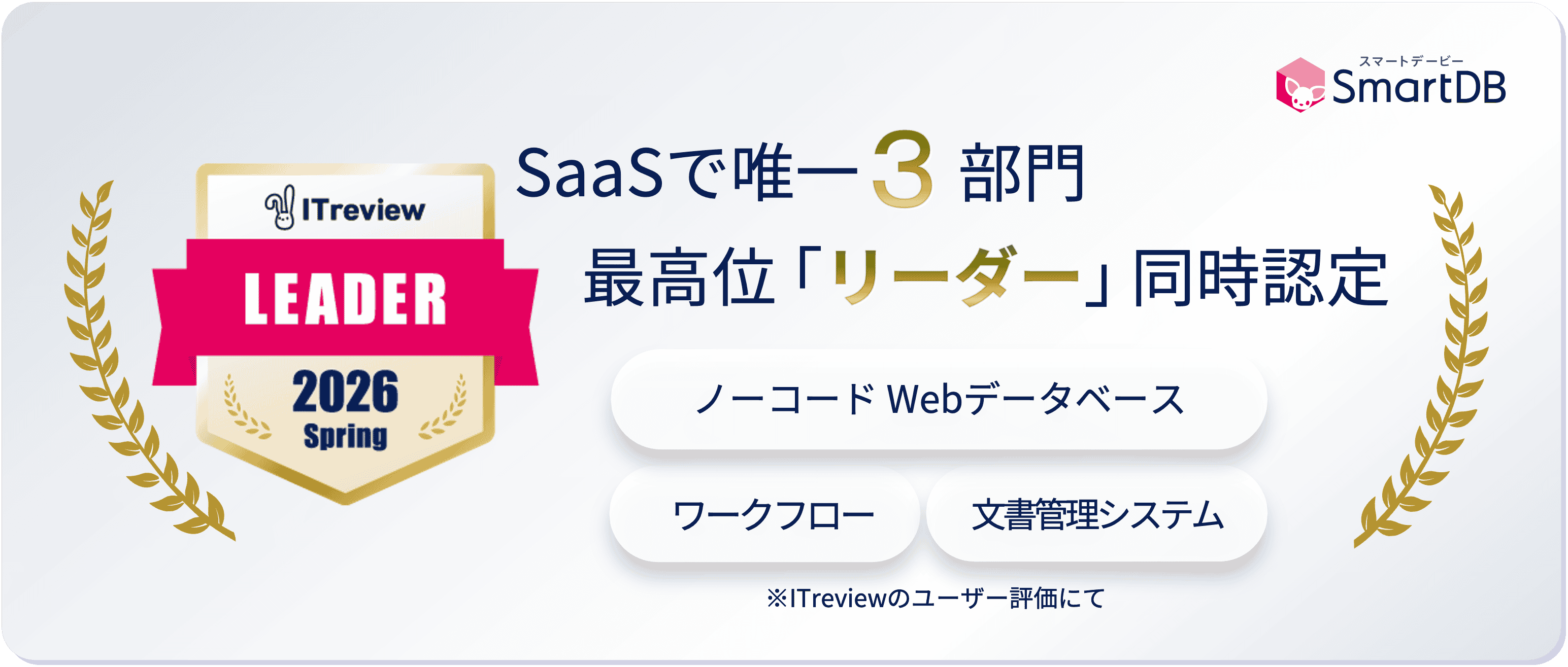SaaSで唯一３部門 最高位「リーダー同時認定」