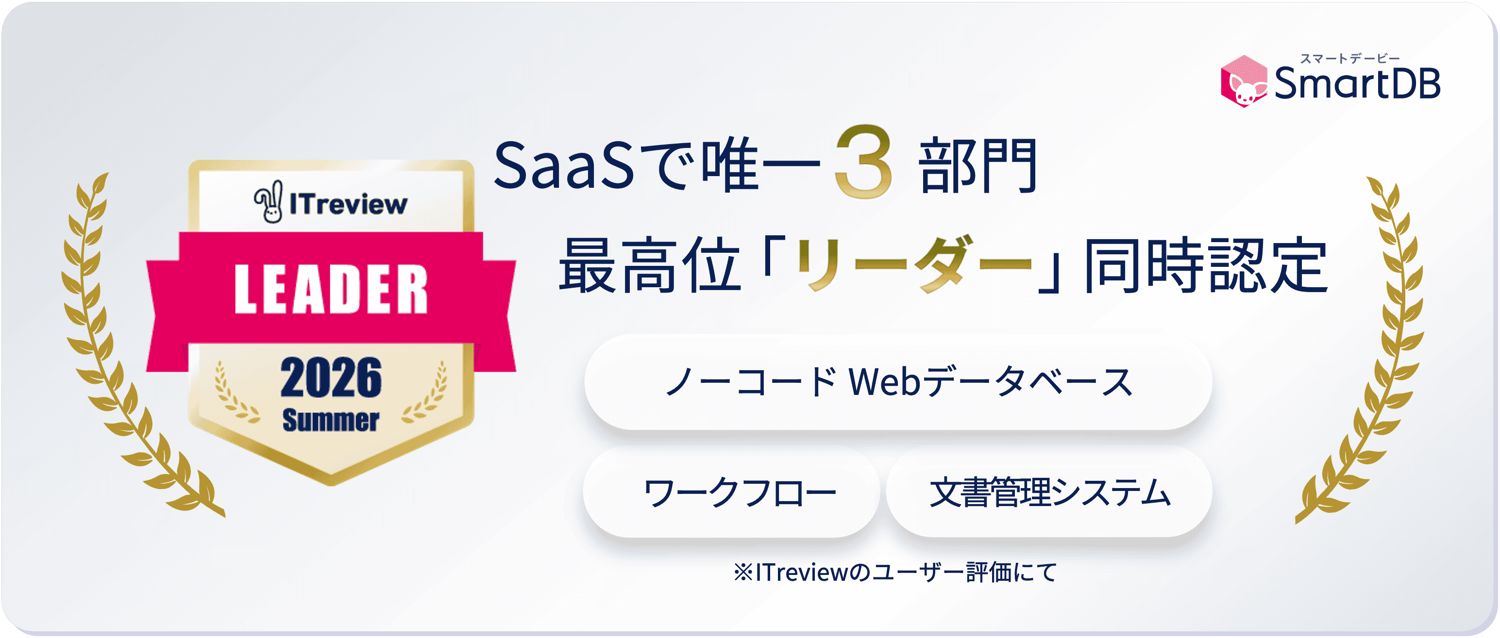 SaaSで唯一３部門 最高位「リーダー同時認定」