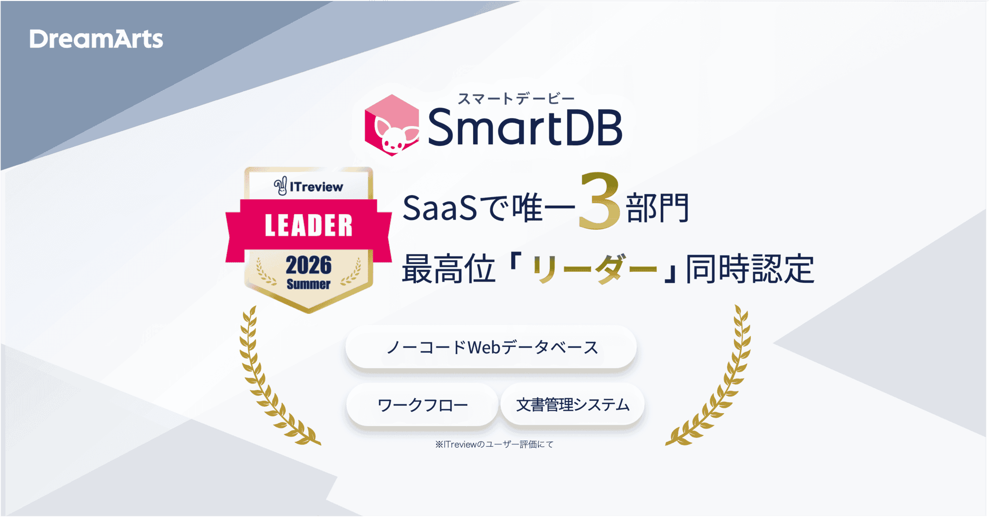 SmartDB、「ITreview Grid Award 2026 Summer」にて17期連続受賞 ～SaaSで唯一となるノーコードWebデータベースなど 3部門同時の最高位「Leader」に認定～
