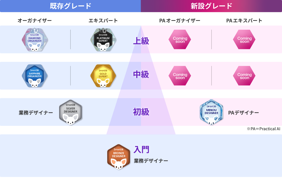 【SmartDB®︎認定資格制度(SCS)3つの種類と6つのグレード】